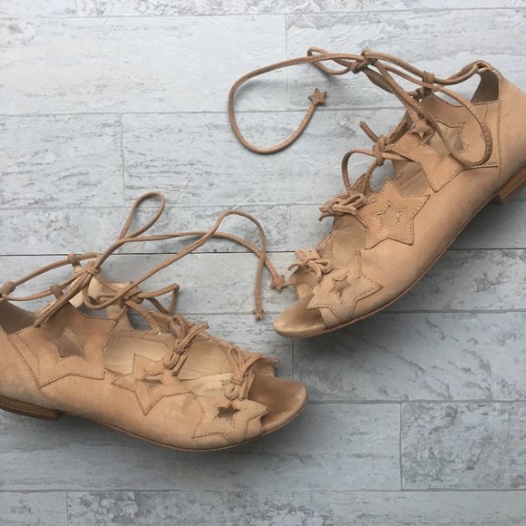 ISA TAPIA Dawn Star Suede Lace Up Flats Gladiator - Picture 3 of 8